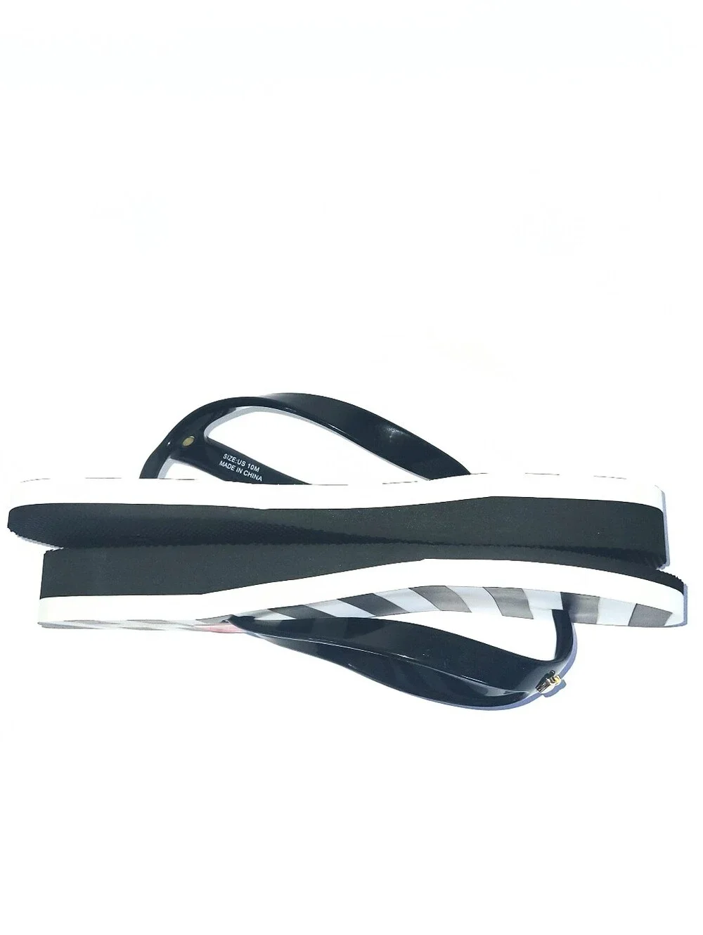 NWT Kate Spade Milli Flip Flop Wedge Thong Sandal Black & White Striped Size 10
